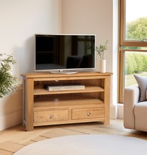 Corner TV Stand, Oak Media